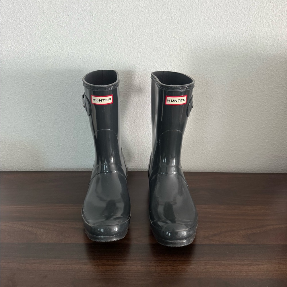 Hunter Original Short Gloss Rain Boots Black Women's Size 10